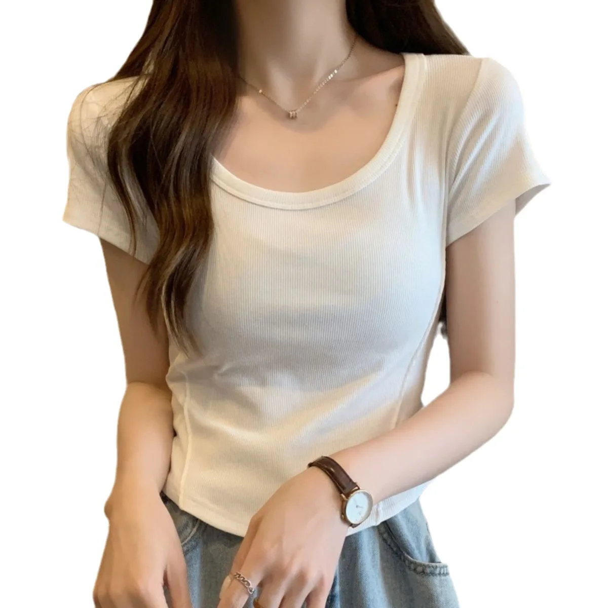 Low Cut Korean Fashion Crop Tops Women Sexy Kpop Y2K T-shirts Retro Slim V-neck Harajuku Tees Kawaii Cheap Clothes Woman Tshirts