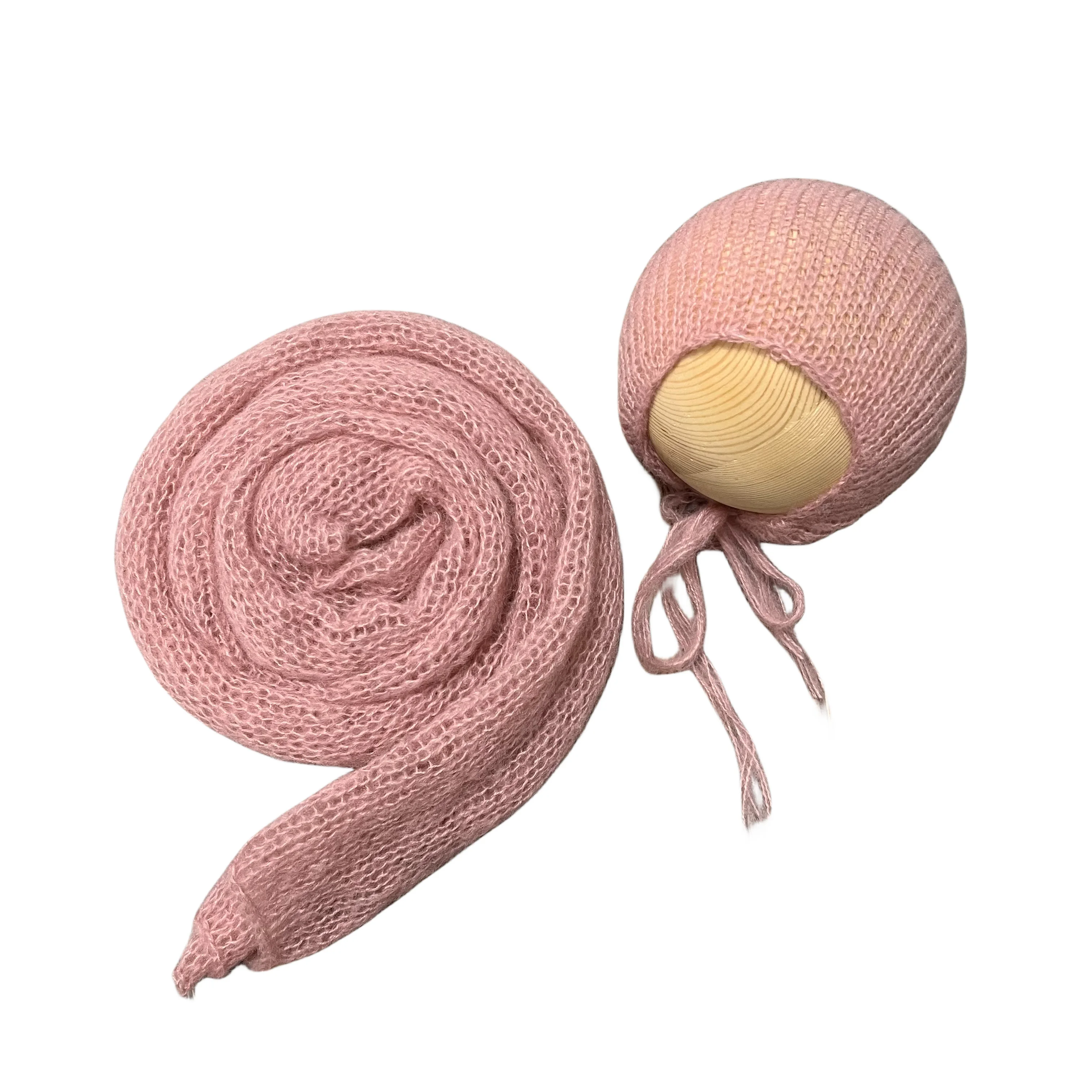 

Don&Judy 2PCS/Set Newborn Photography Props Stretchy Soft Hand Knit Mohair Wrap with Hat Baby Infant Photo Shooting Accessories