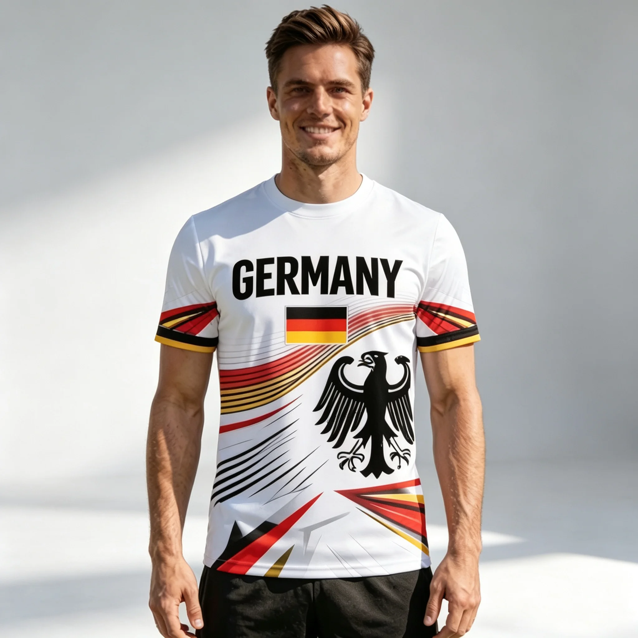 2026 German Flag Badge Fan Jersey, Men's Sports Short-Sleeved T-Shirt, German Football Team Uniform