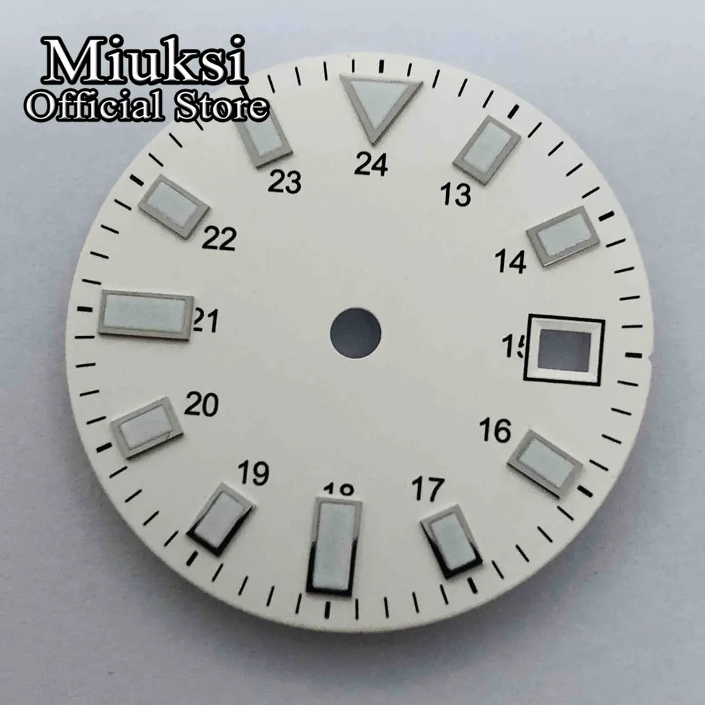 Miuksi 28.5mm black white watch dial luminous dial fit ETA 2836 2824 Mingzhu DG2813 3804 Miyota8205 8215 821A PT5000 movement