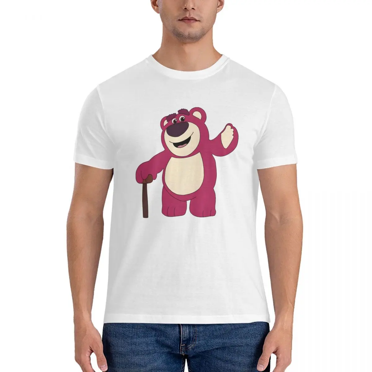 Men Fun T Shirt Disney Toy Story Lotso Huggin Bear Cotton Tops Hipster Short Sleeve O Neck Tee Shirt Printed T-Shirt