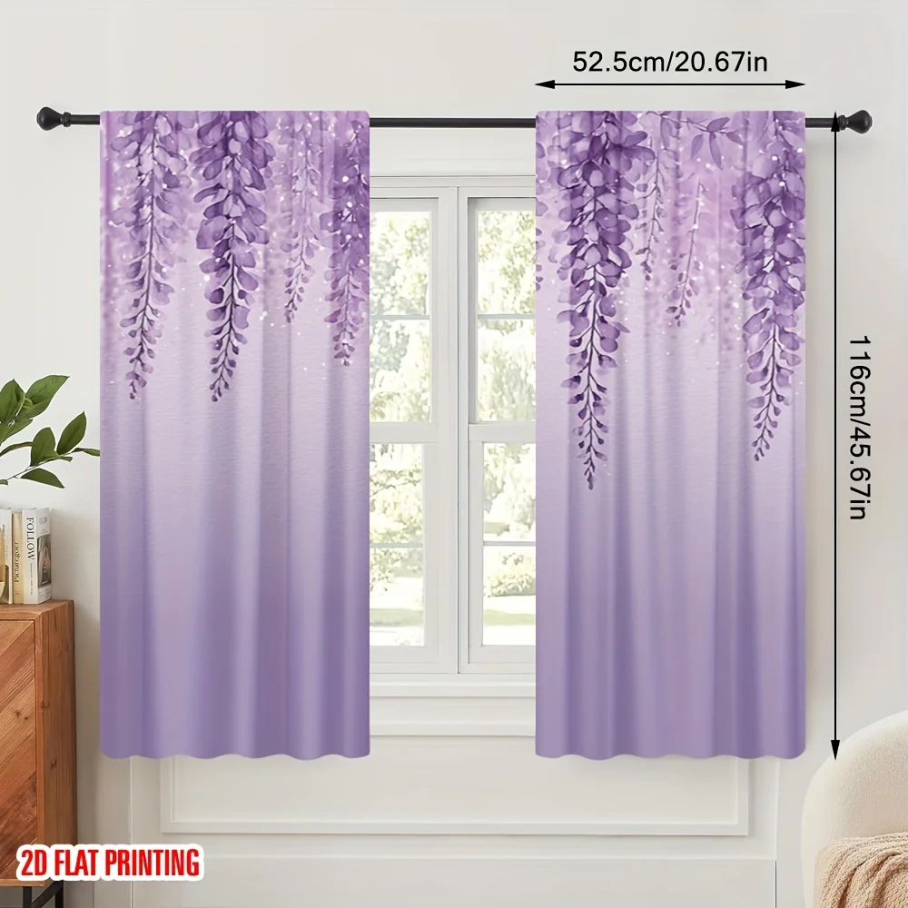 Luxurious Lavender Floral Wisteria Print Curtains Digital Art Decor Drapes for Living Room Bedroom House Window Treatment
