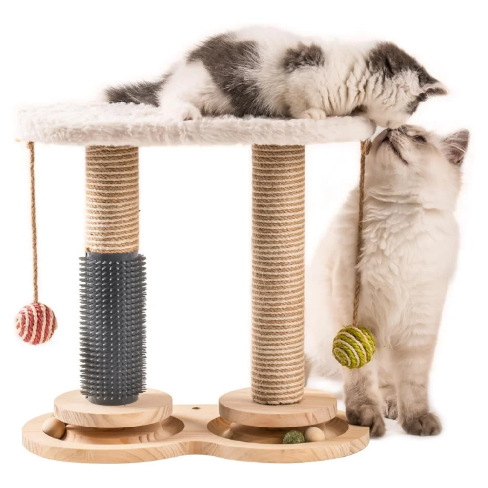 Mewoofun Cat Scratching Post for Indoor Soft Rabbit Fleece Perch for Rest Natural Sisal Scratcher Interactive Kitten Toy Balls