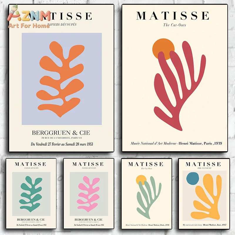 AZNM Henri Matisse Papiers Decoupes Canvas Wall Art Abstract Leaf Cutouts Vintage Exhibition Poster Minimalist Home Decor Unfram