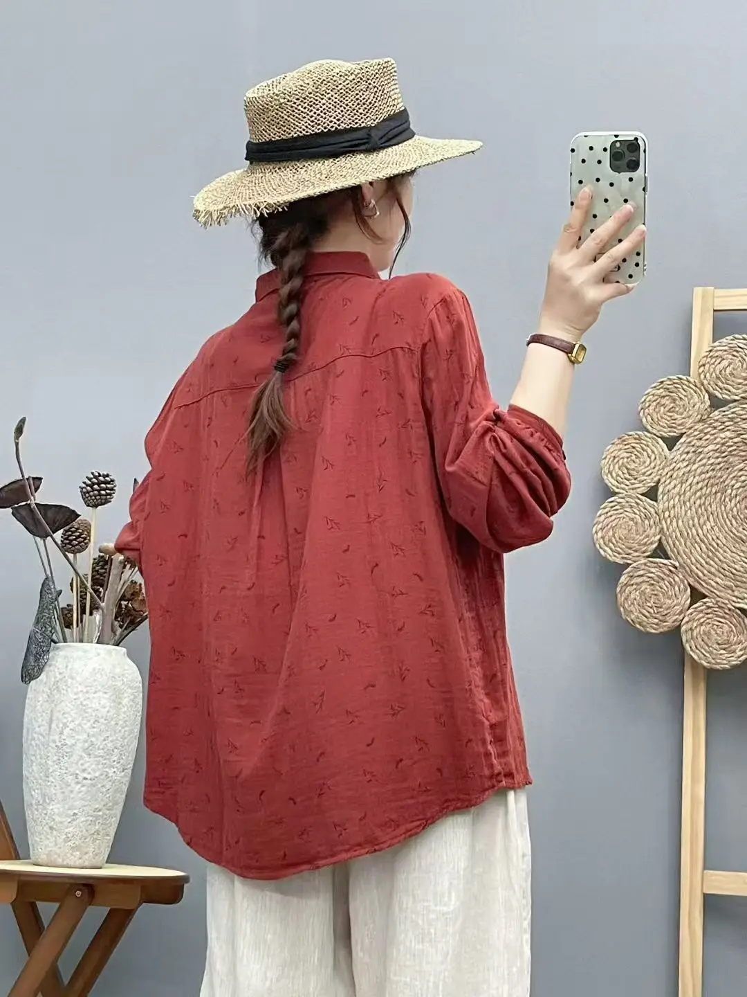 جديد 2025 قميص خريفي بأكمام طويلة من غزل القطن ، طباعة ياقة مقلوبة للسيدات ، بلوزة فضفاضة أنيقة من Mori Girl Sweet Prairie T58022CC