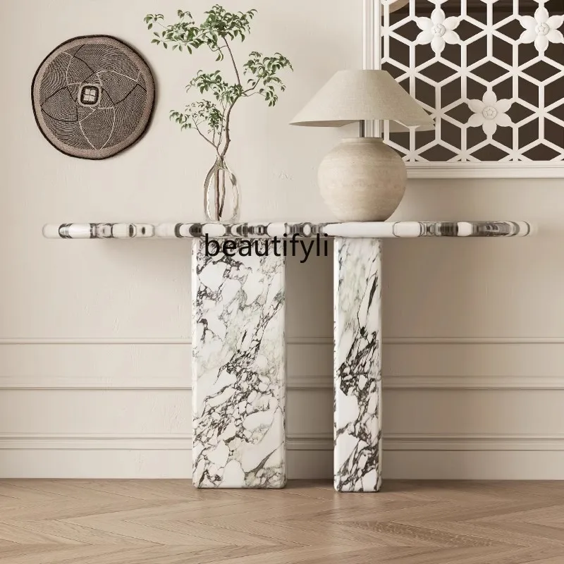 Marble entrance hall against the wall French style, small apartment entrance table storage