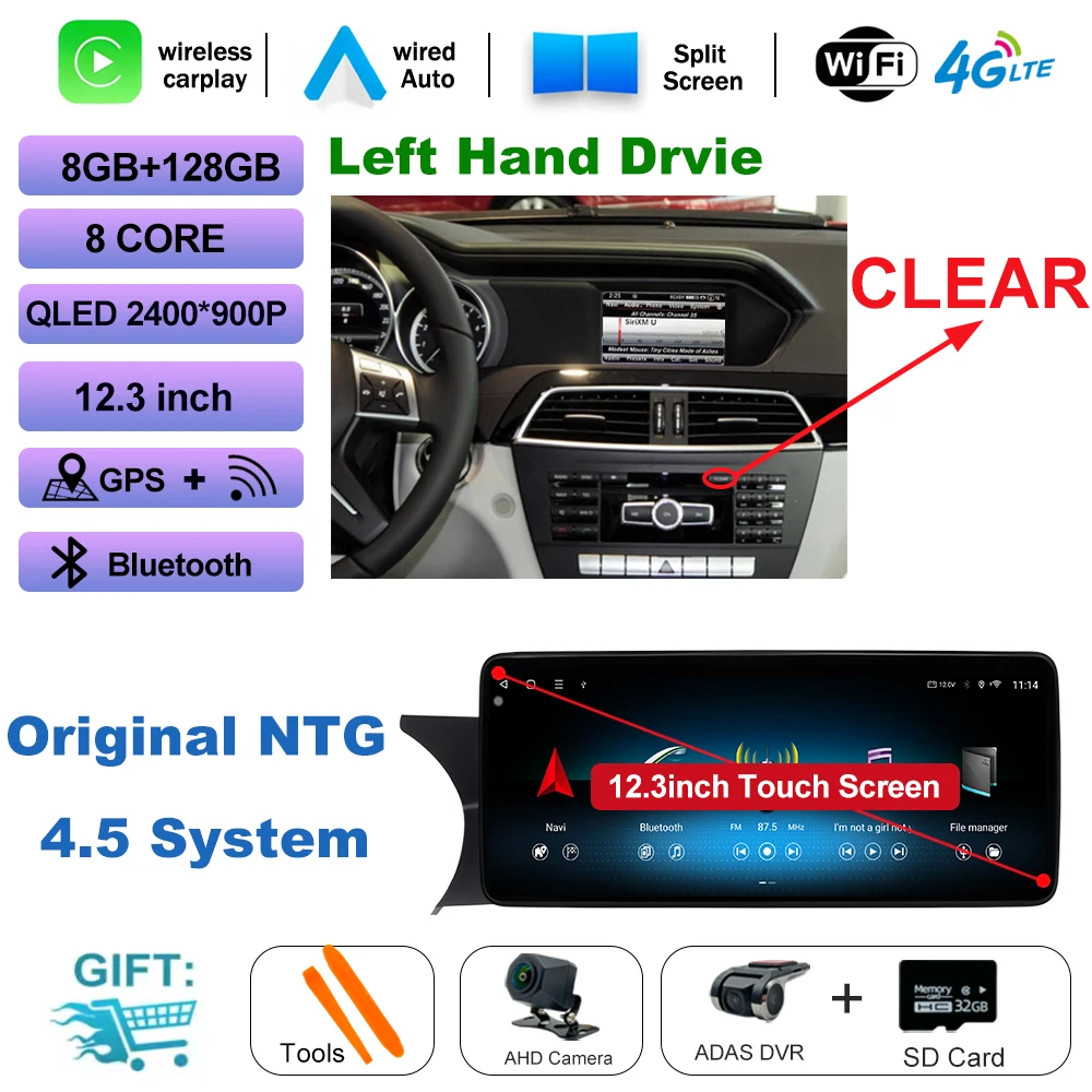 Draadloze CarPlay voor Mercedes Benz C Klasse W204 2007-2014 Auto Multimedia Speler Android Spiegel Link AirPlay Functie Navi GPS