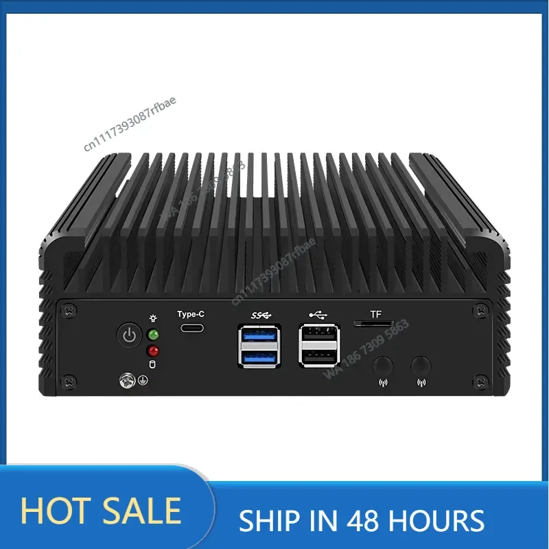 Fanless Industrial Mini PC Firewall Router X86 Hardware for Mikrotik Core i5-1235U DDR5 NVMe SSD 4x2.5G Ethernet