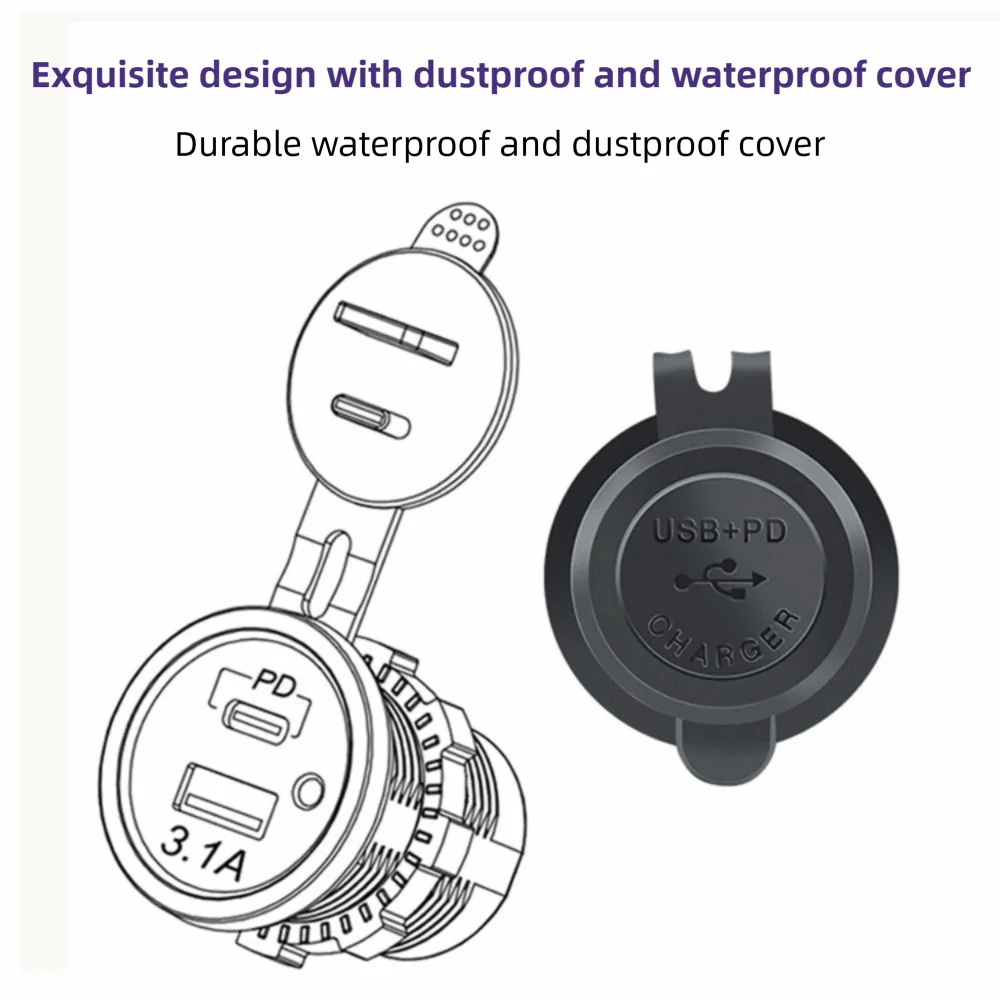 

Adapter 12V-24V Car Charger LED Light Fast PD USB Outlet Waterproof Power Socket RV