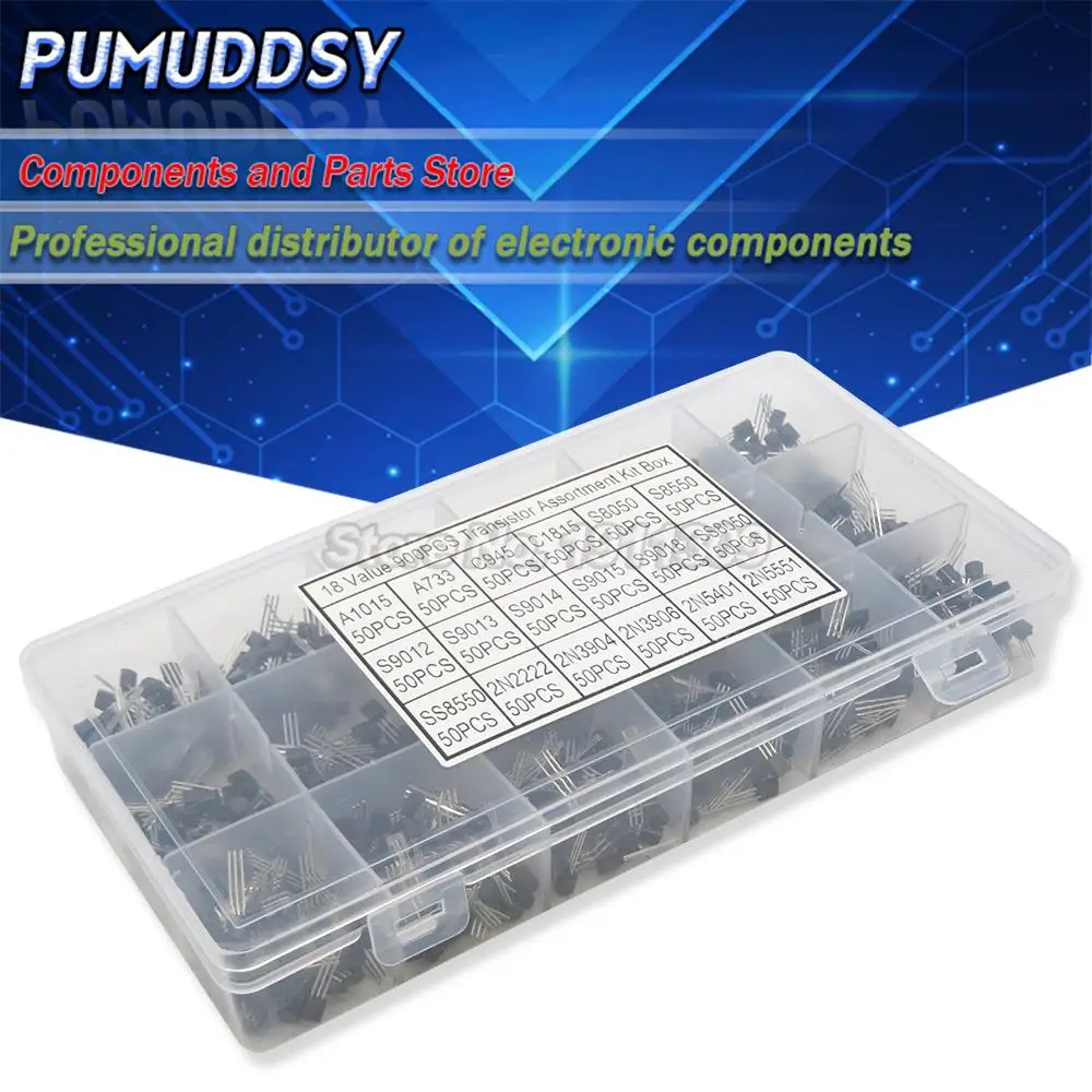 900PCS 18Values TO-92 Transistor Assortment Kit hjxrhgal A1015 2N2222 C1815 S8050 2N3904 2N3906 S9012 Transistors set pack