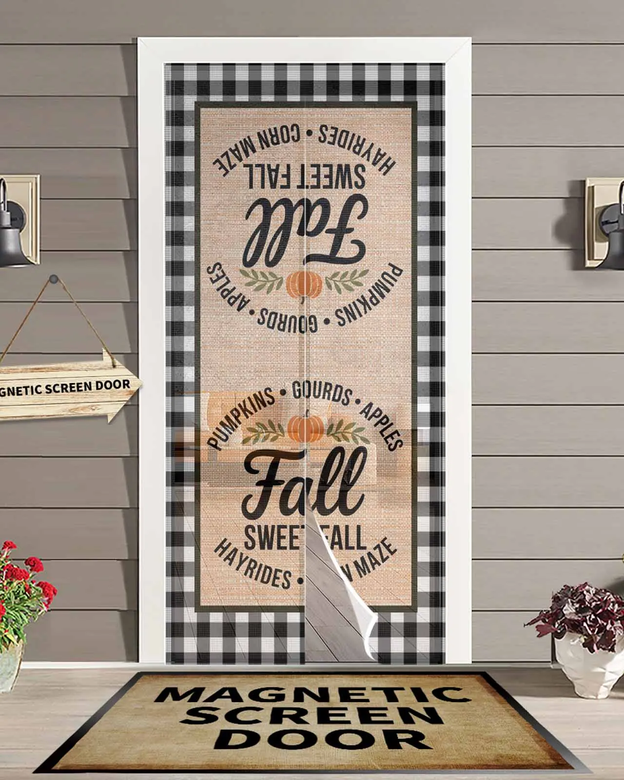 

Осенняя милая осенняя клетчатая магнитная дверная занавеска для гостиной, спальни, дома, антимоскитная занавеска для двери