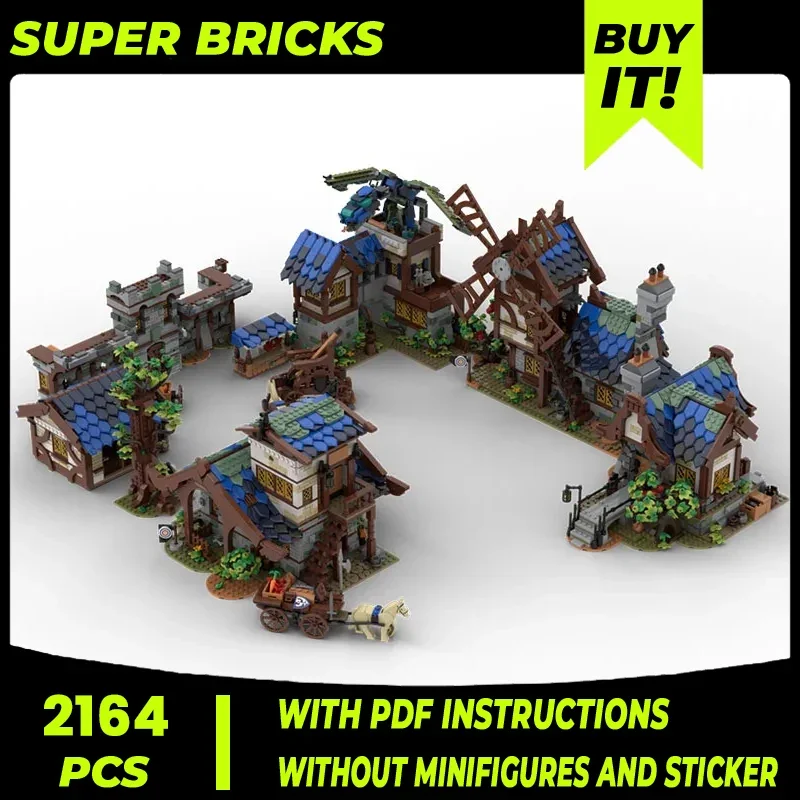 Moc Building Blocks Medieval Architecture Medieval Town Technical Bricks DIY Assembly Construction Toys For Child Holiday Gifts