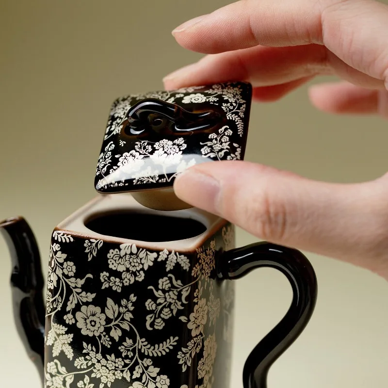 glazed Wanhua square teapot, high-end wrong gold silver color brewing teapot for home use, kung fu tea set, single pot