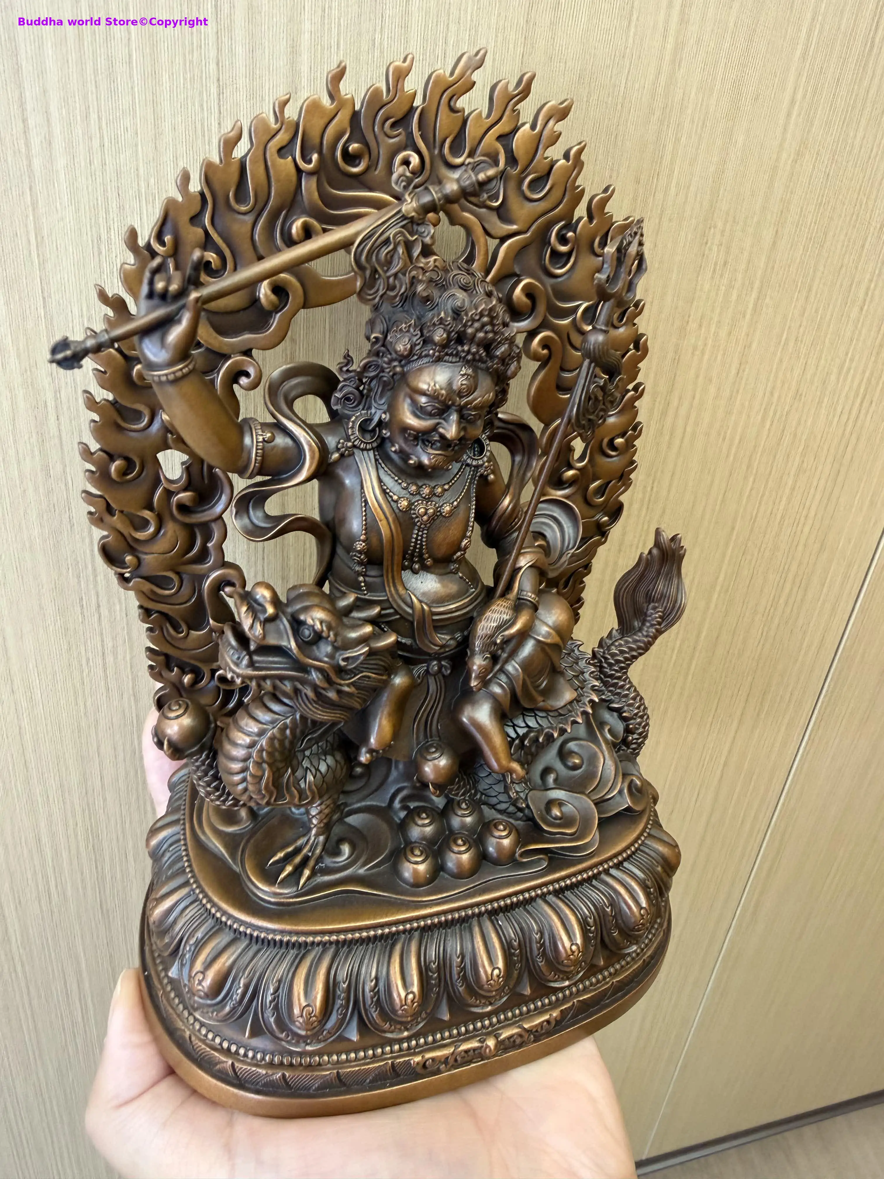 20cm TOP Exquisite copper carving rare white Jambhala dragon Wealth deity Guardian Buddha statue Buddhist altar family worship