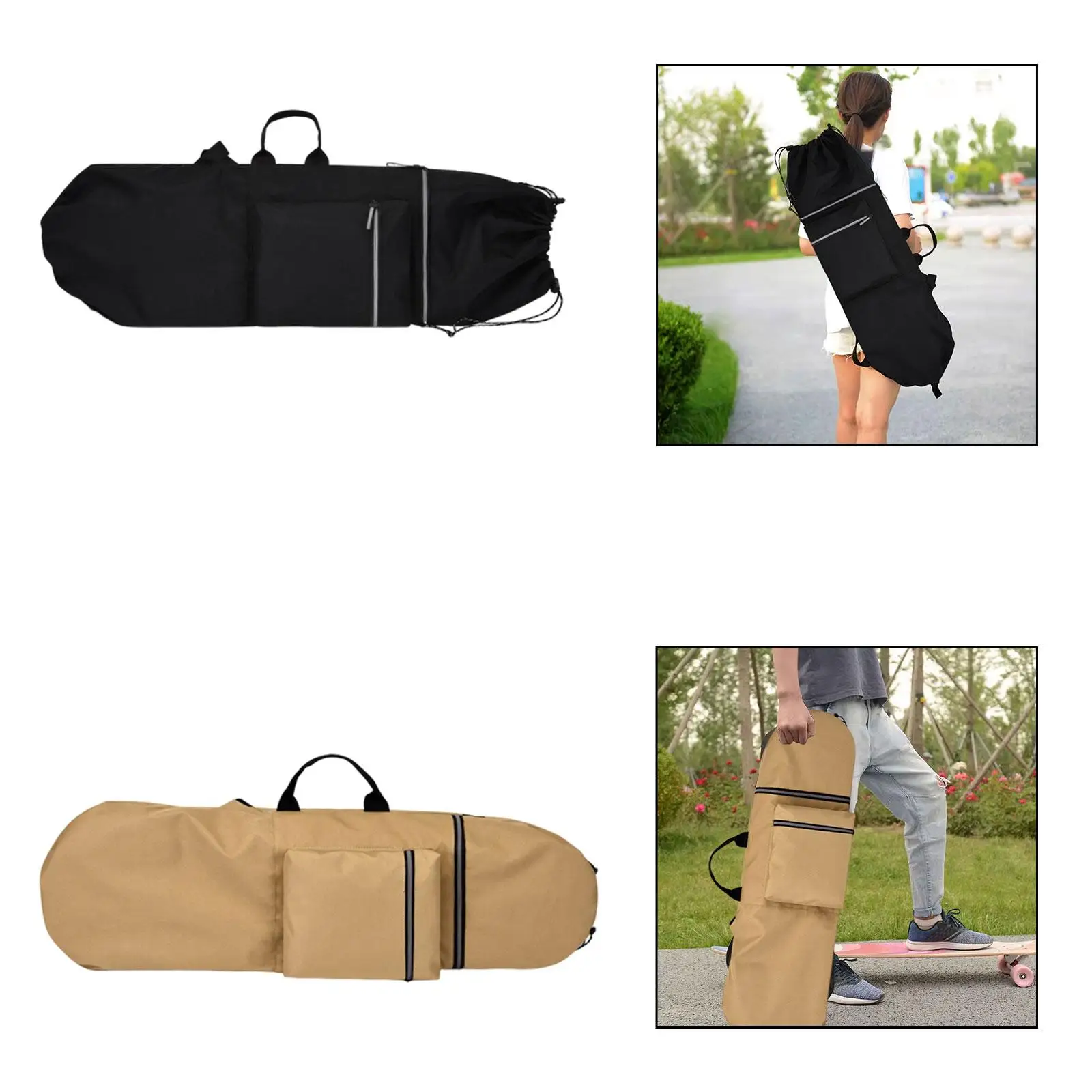 Skateboard Carry Bag Water Resistant Oxford Cloth Shoulder Backpack Drawstring Storage for Longboard and Decks