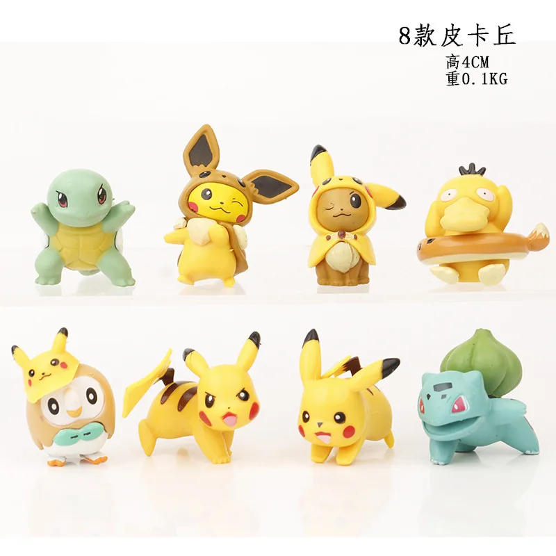 8Pcs/1Set Pocket Monsters Anime Figure Kawaii Pikachu Q version In Disguise Action Figures PVC Collection Model Dolls Toy Gift