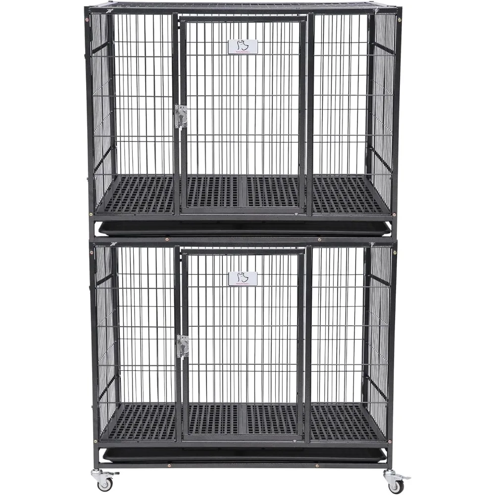 

New 37" Homey Pet Stackable Open Top Heavy Duty Dog Pet Cage Kennel w/Tray, Floor Grid, and Casters (2 Tiers)