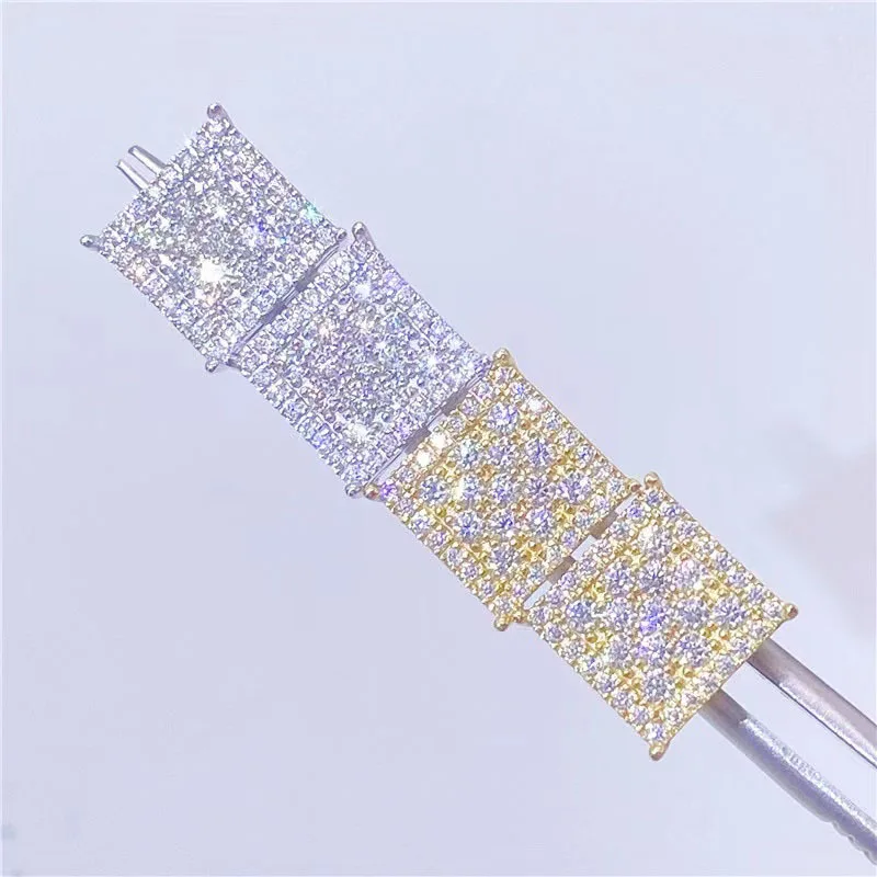 Men Jewelry Iced Out Pass Diamond Tester Moissanite New Style Silver Screw Back Square Stud Earrings