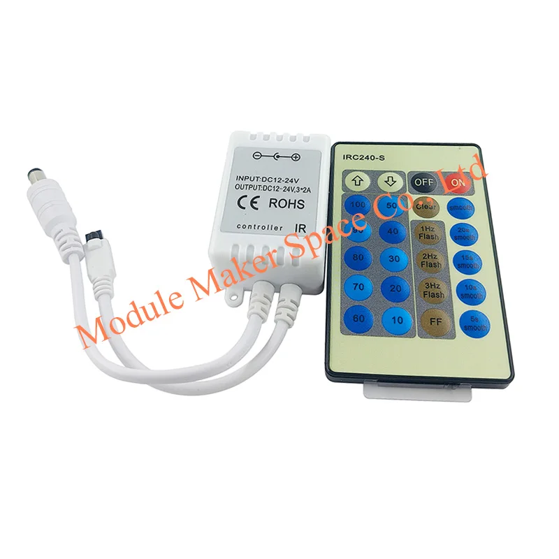 24-Key IR Remote Dimmer Controller for Single Color LED Strips 12V 6A with Dimming, Strobe Gradient Modes(Battery Not Included)