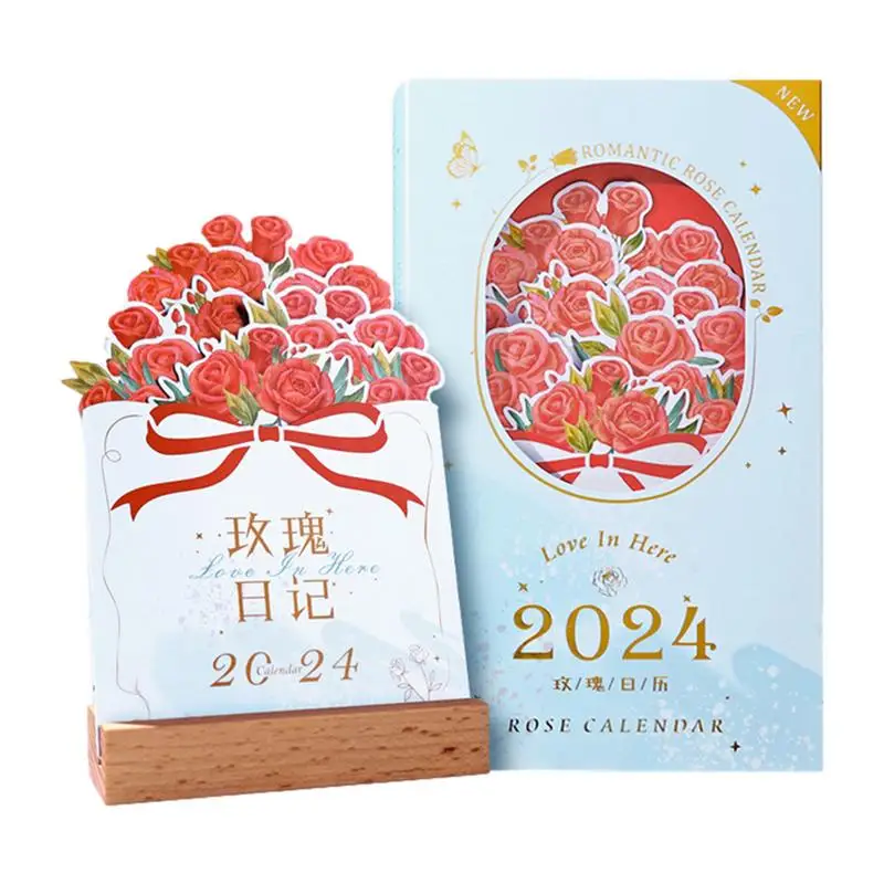 Small Desk Calendar Floral Theme Desktop Calendar Creative Desktop Calendar With Wooden Base Desk Calendar For Study Room School