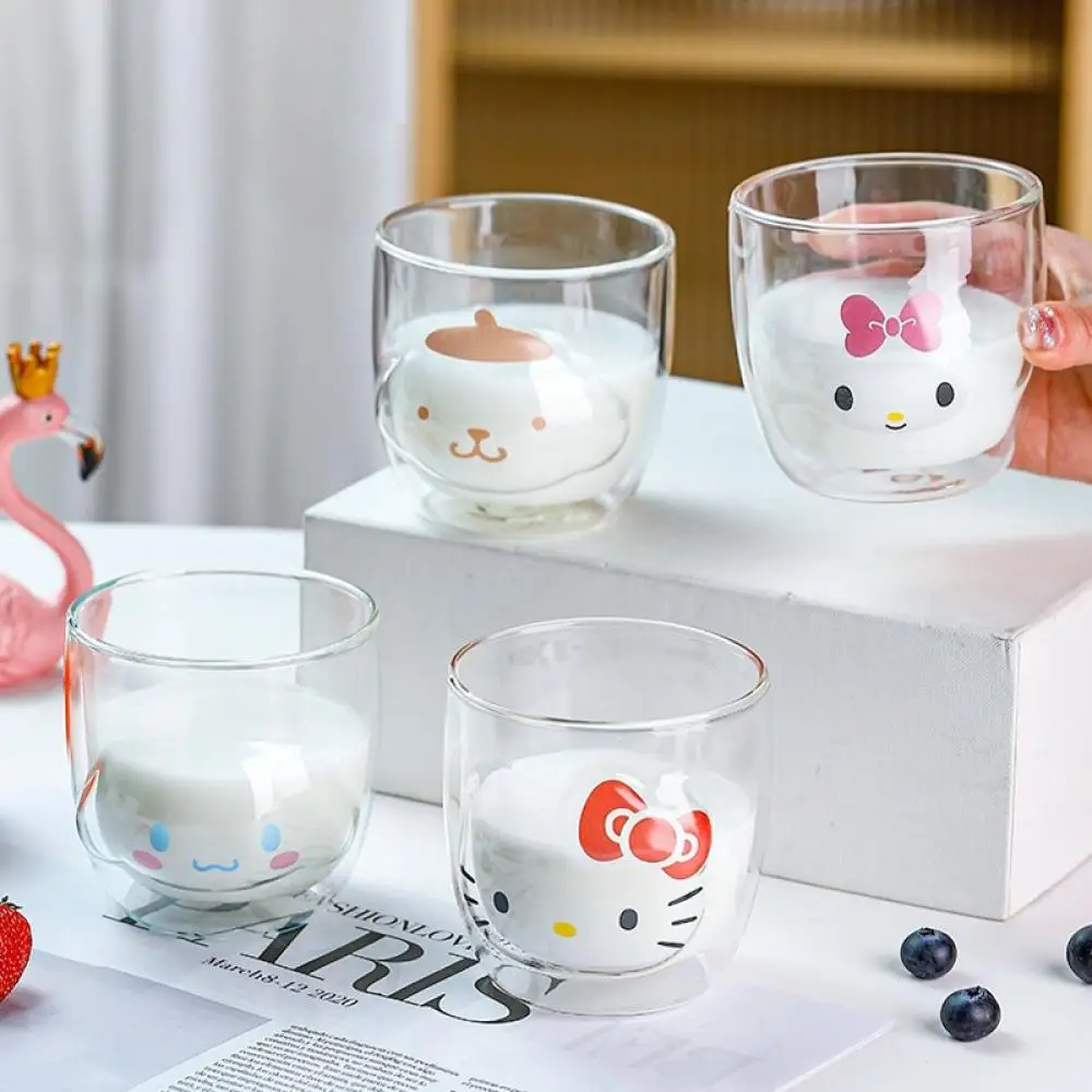 Sanrio Hello Kitty Glass Cup Kawaii Anime Figure My Melody Kuromi 300Ml Coffee Milk Juice Drinks Tea Child Summer Cute Household