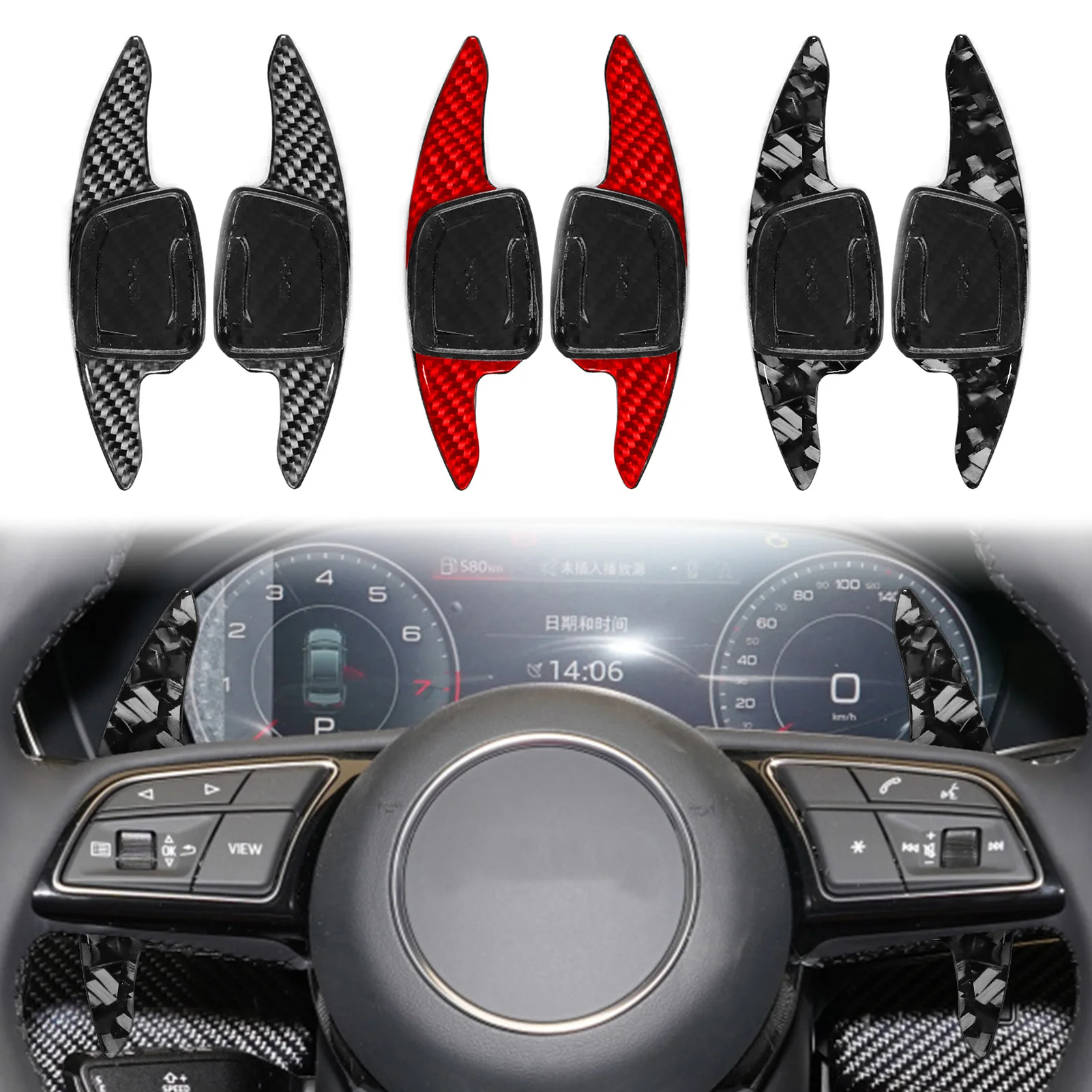 

Real Carbon Fiber Steering Wheel Modified Shift Paddle Car Interior For Audi A3 A4L A5 A6L A7 A8 S4 S5 S6 S7 Q3 Q7 Q5L R8 Tt