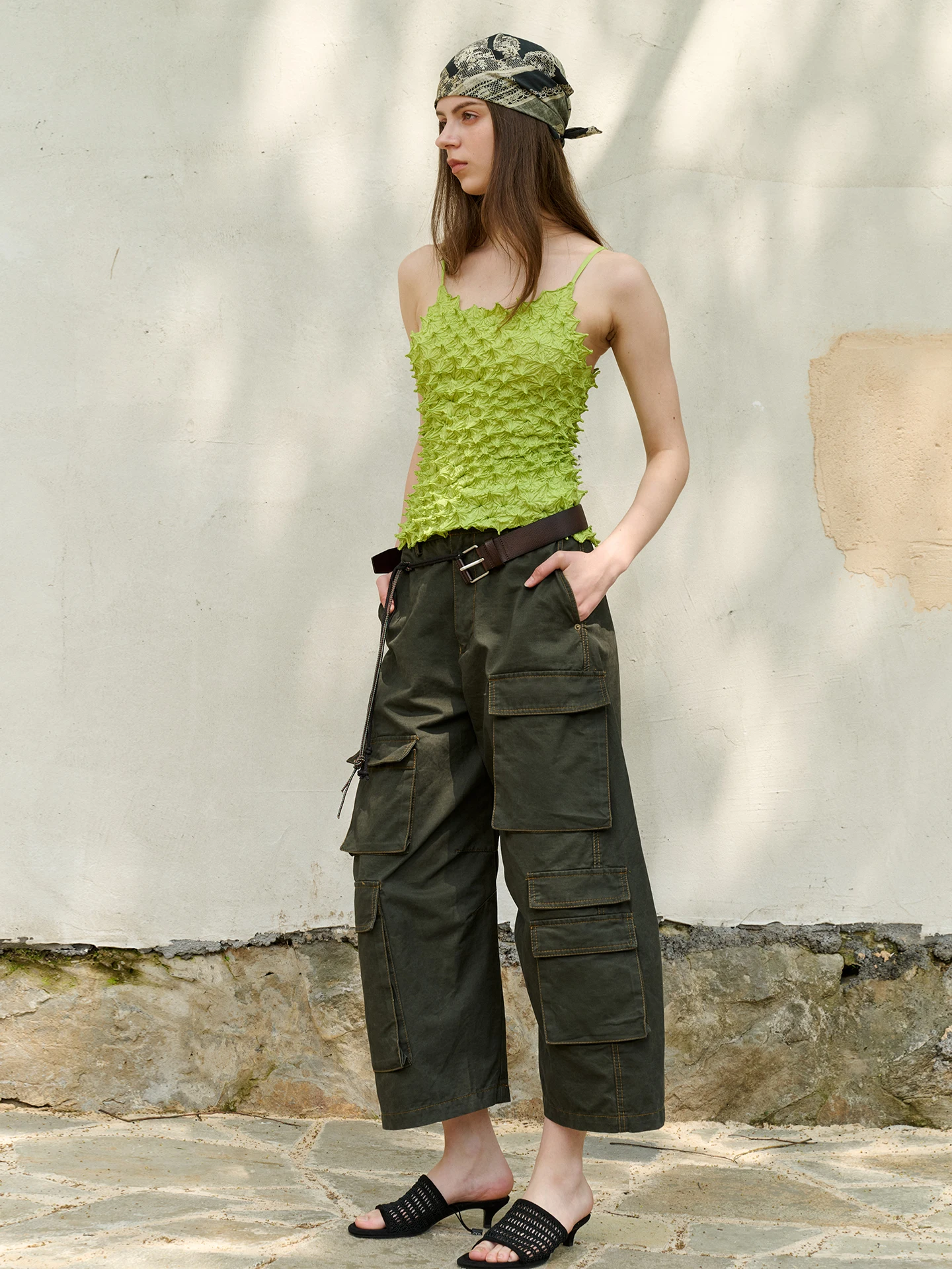 

Summer Bright een Asilike Special Texture Loose Fitted Wrinkle Slimming Top Strap Vest Women's Faion Polyester Fiber