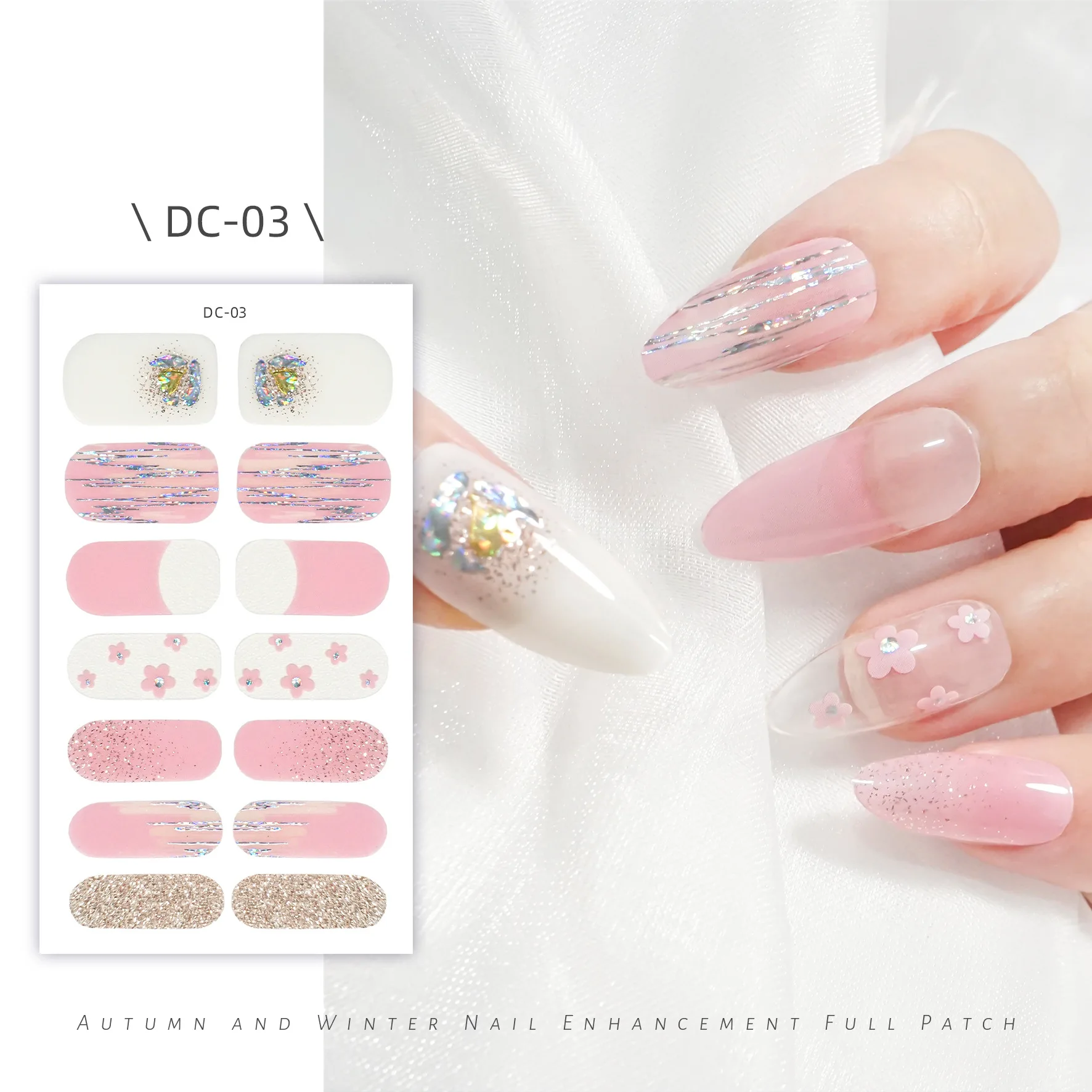 14tips Shiny Pink Nail Stickers Samoprzylepne okłady na paznokcie dla kobiet Party Kolorowe naklejki dekoracyjne na paznokcie Zestaw do manicure