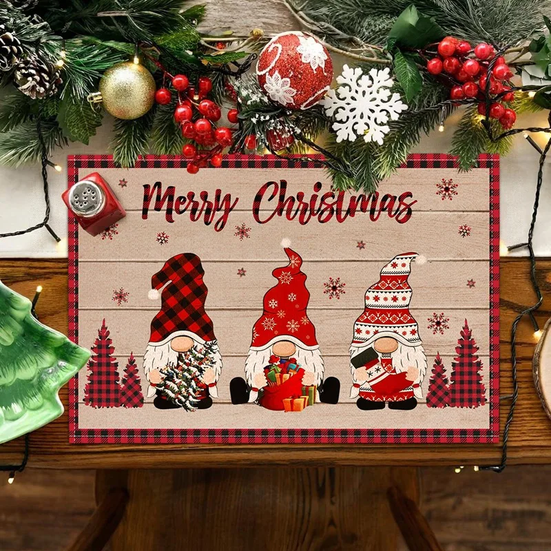 Linen Christmas Gnome Placemats Faceless Doll Kitchen Table Decor Christmas Decorations for Home 2025 Navidad New Year Table Mat