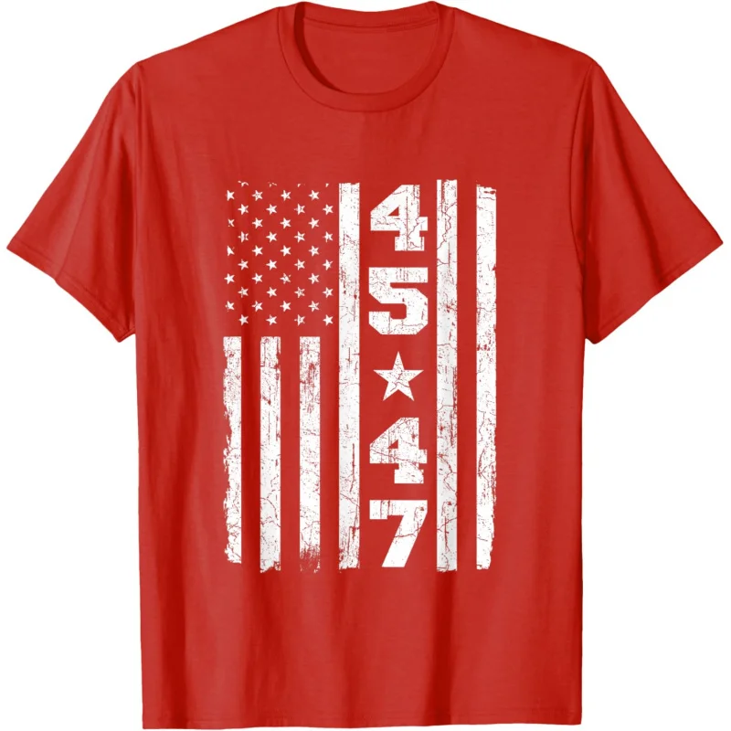 

45 47 Trump Vintage USA Flag 2024 President Election T-Shirt Men's and Women's Loose