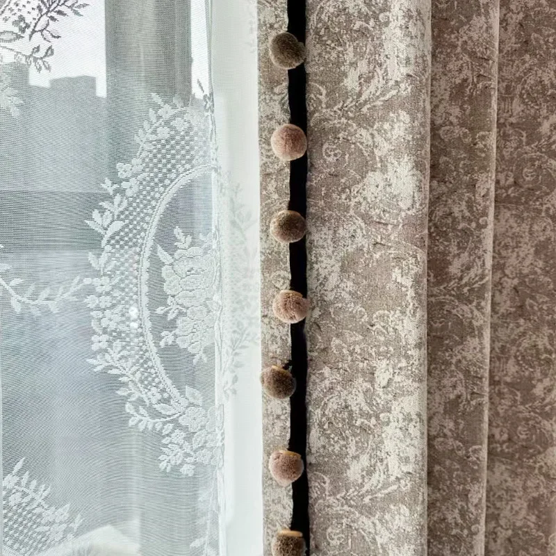 

New American Retro Rose Manor Red Brown Chenille Curtain Living Room Bedroom High-end Jacquard Blackout Curtains
