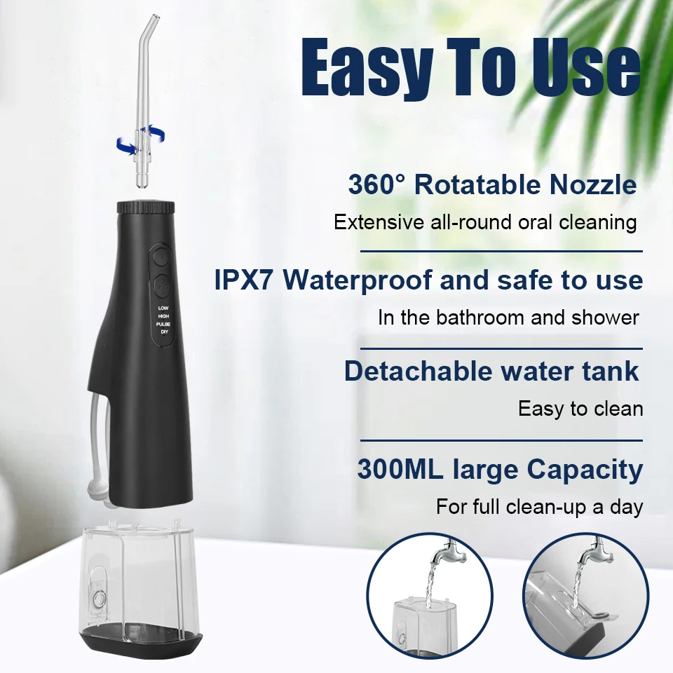 Baolijie Portable Ipx7 Waterproof Black Cordless Usb Rechargeable Electric Teeth Cleaning Dental