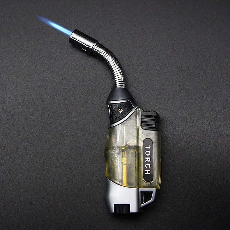 

Flexible Windproof Butane Gas Lighter Transparent Body High Power Metal Welding Turbo Torch Lighter Gift for Men