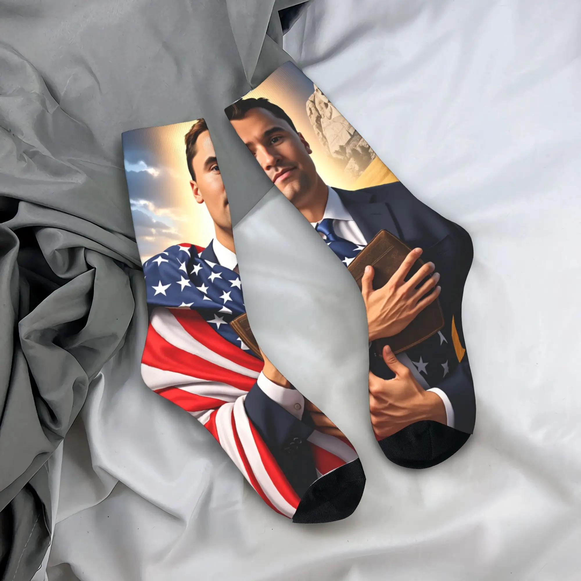 Charlie Kirk Angelic Advocate  Socks  Graphic Stockings Non Slip Men's Socks Warm Soft Autumn Harajuku Running Sports Socks