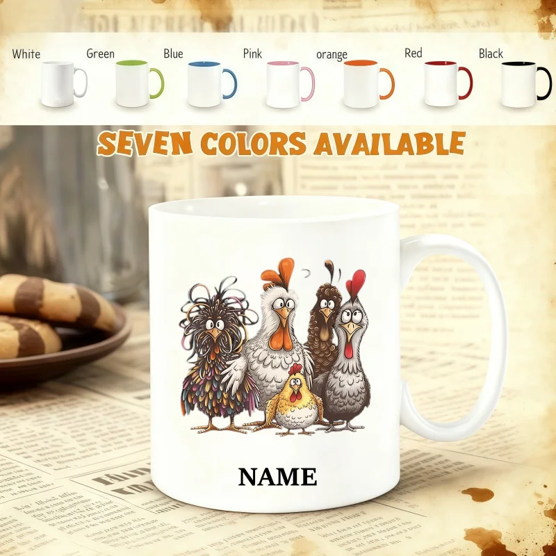 Customizable Cartoon Chicken Mug – Dishwasher Safe Personalized Name Mug, Perfect Birthday and Holiday Gift for All Ages