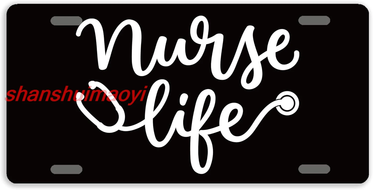 Kexle License Plate Covers Nurse Life License Plate Decorative Auto Tag Car Tag Sign Metal Novelty License Plate 4 Holes, 1 sign