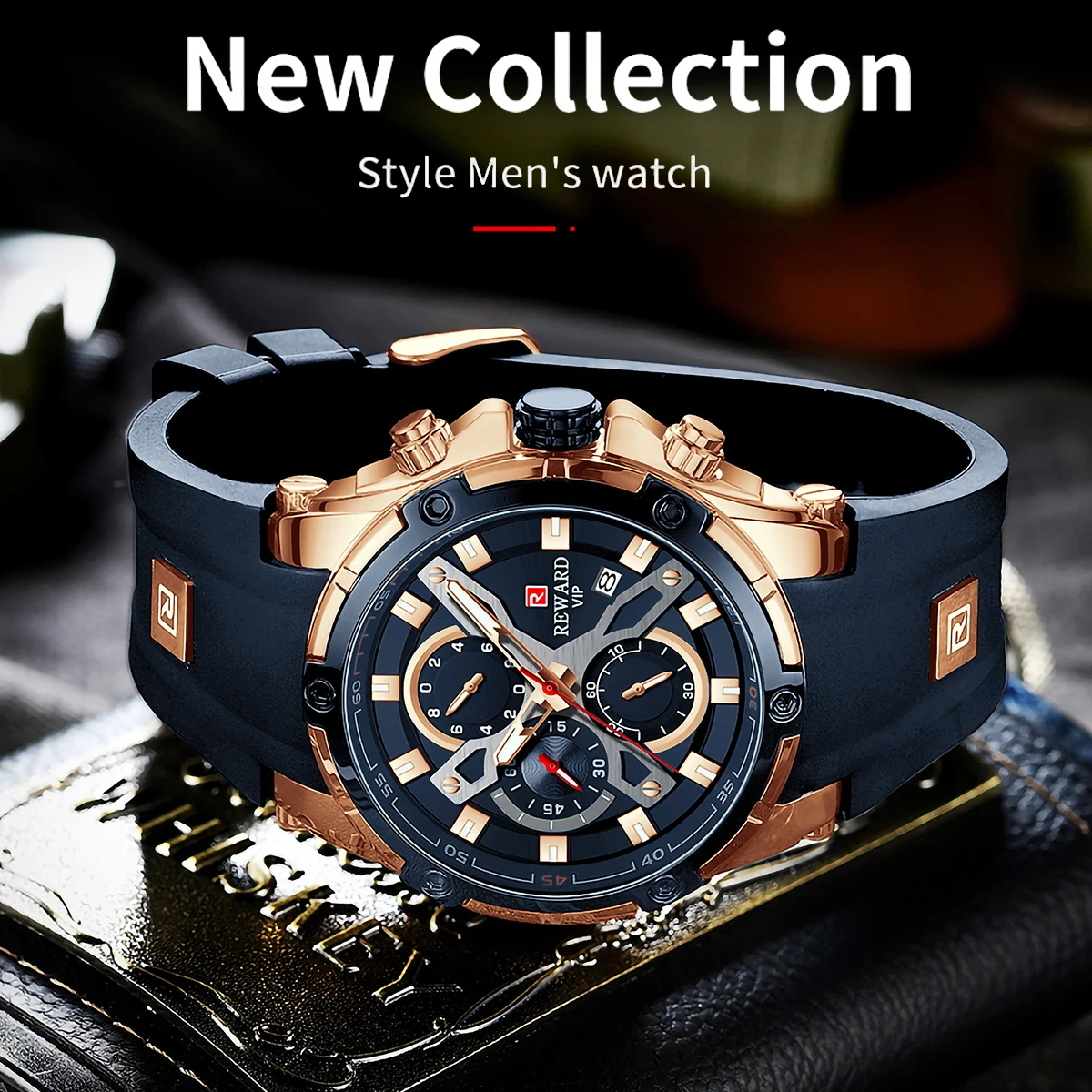 REWARD Luxury Sport Men Quartz Watch Man Wristwatch Chronograph Silicone Strap Waterproof Luminous Hands Date Men\'s Watches