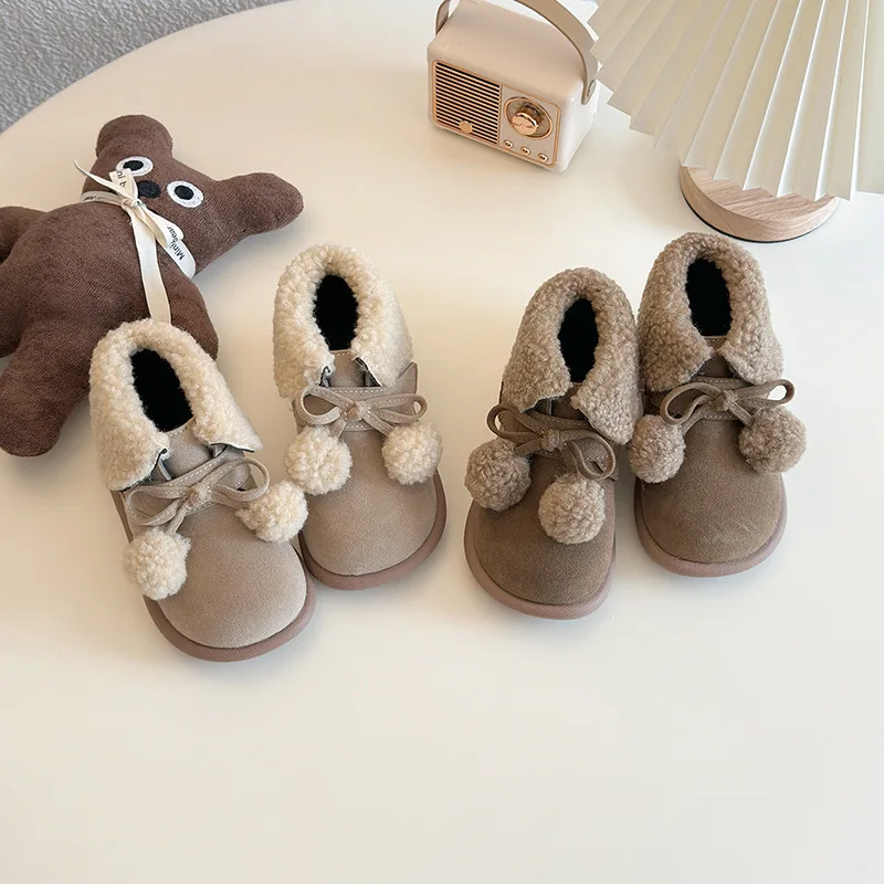 Children Snow Boots Girls Fashion Warm Cotton Fleece Snow Boots Soft Sole Comfortable Toddle Shoes Size 21-30