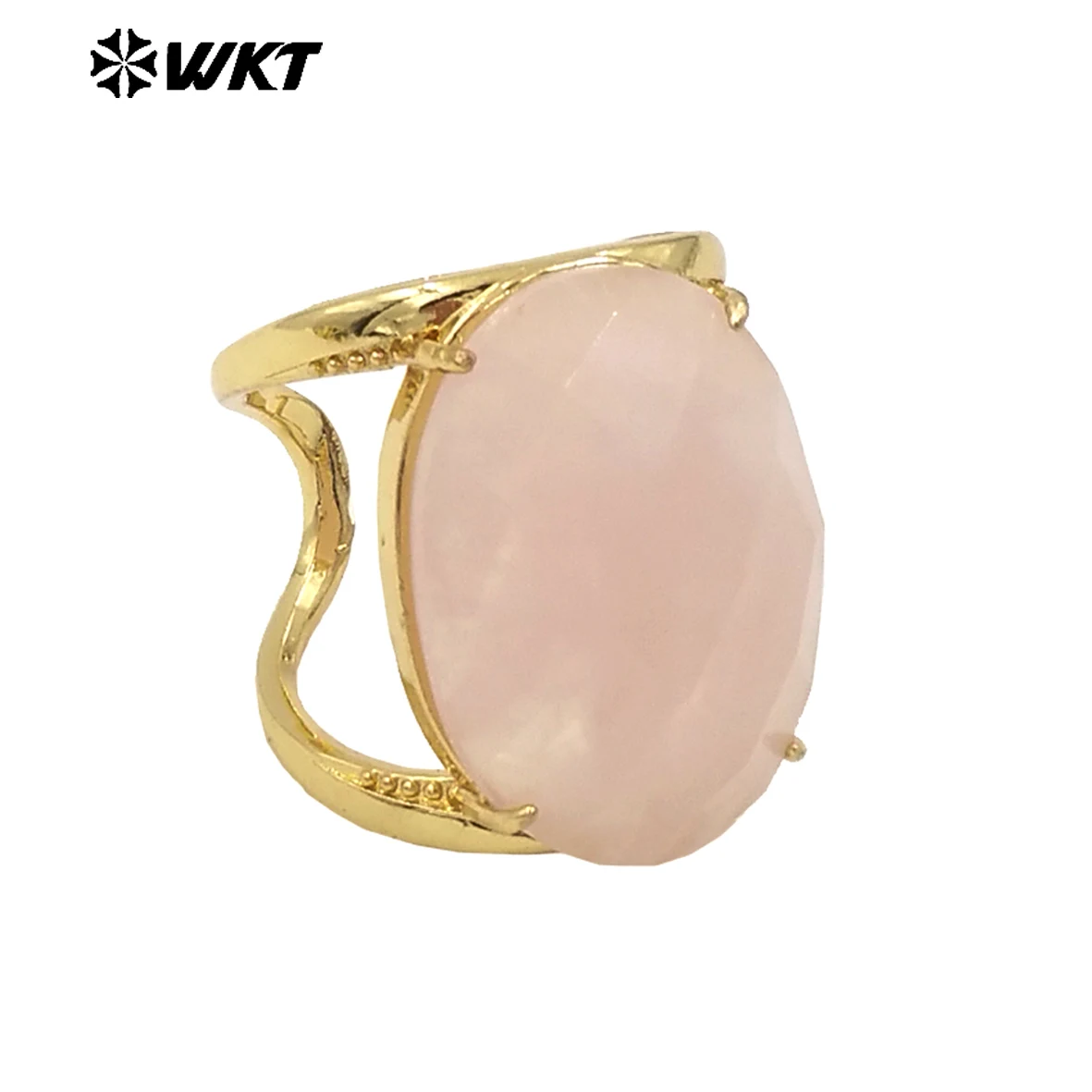 

WT-R525 Natural Colored Gemstone Pink Quartz Amethyst Stone Opeaning Ring For Women Anniversary Jewelry Gift