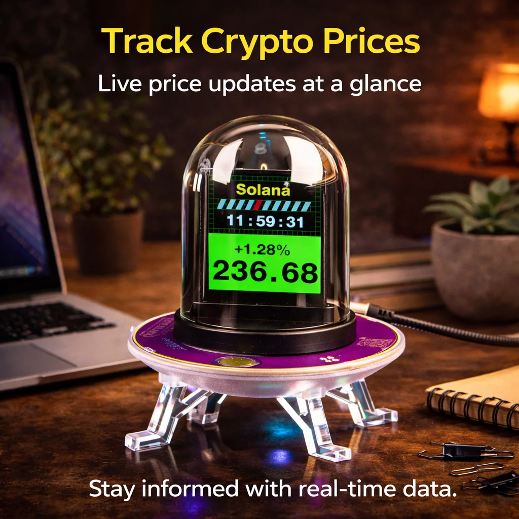 UFO Smart Clock WiFi Weather Time Display Crypto Stock Monitor RGB LED Desk Clock Multi Function