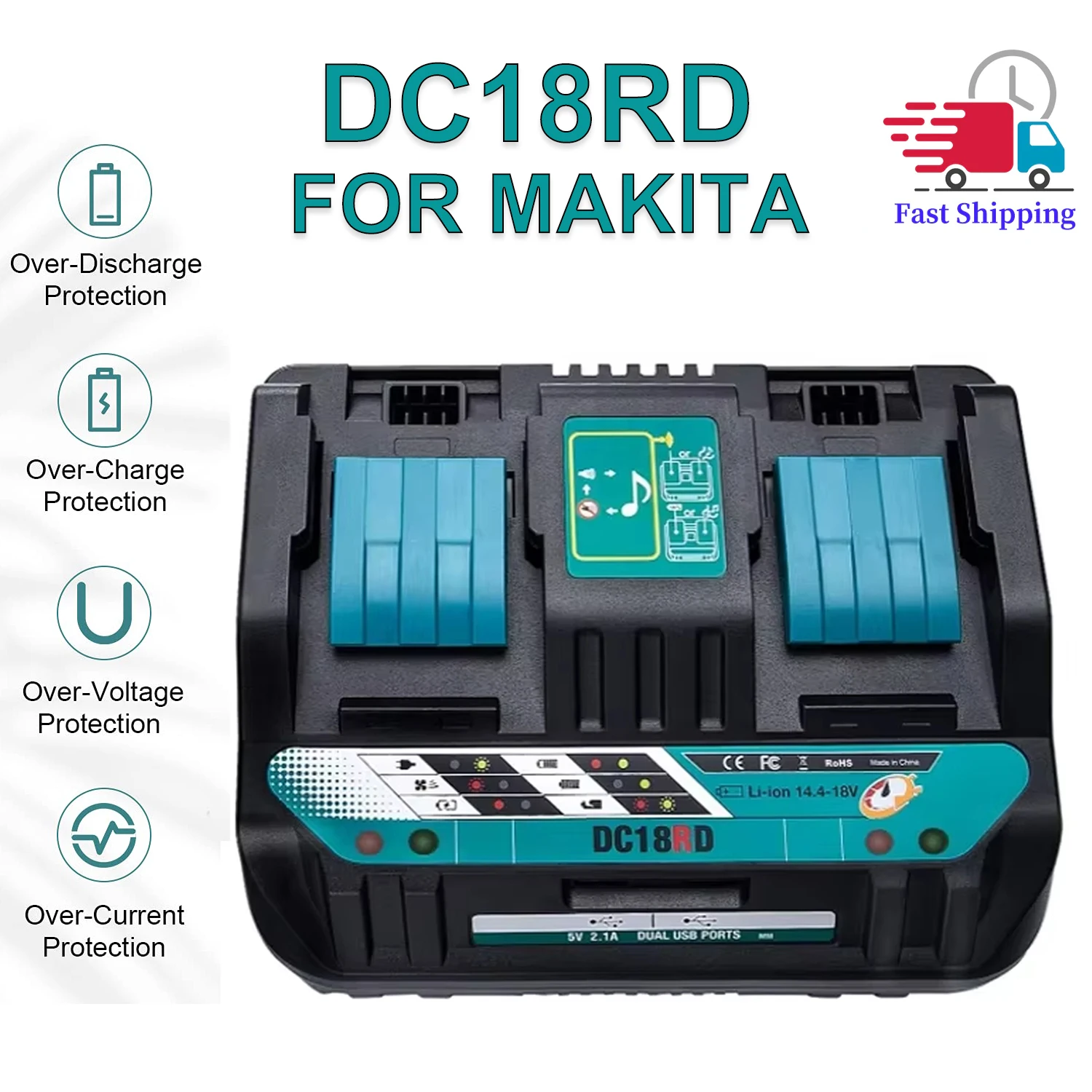 Neuestes Doppel-Li-Ionen-Akku-Ladegerät 4A Ladestrom für Makita 14,4 V 18 V BL1830 Bl1430 DC18RC DC18RA und mehr Schnellladestation