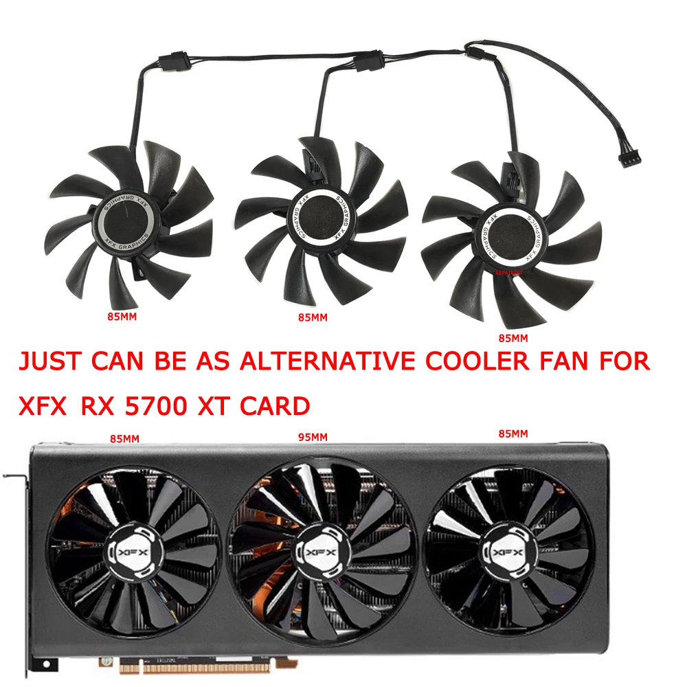 3Pcs/Set DIY T129215BU,GPU Cooler,Graphics Video Card Fan,For Powercolor RX 5700 XT RX5700 Red Devil 8GB,Replace FDC10U12S9-C