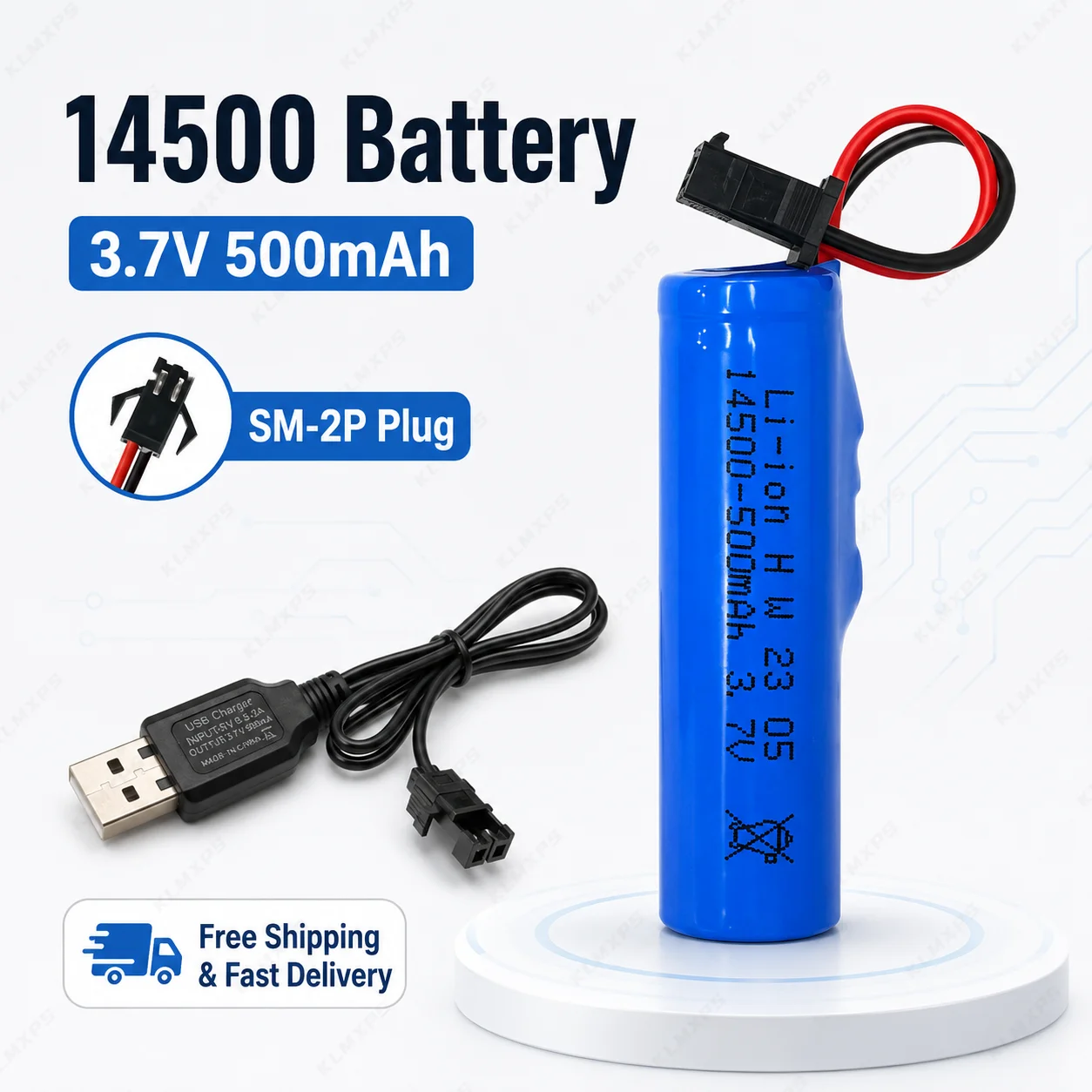 Rechargeable 14500 3.7V 500mAh Battery SM-2P Plug Lithium Ion Cell For RC Stunt Dump Car Boat Tank Truck Toy
