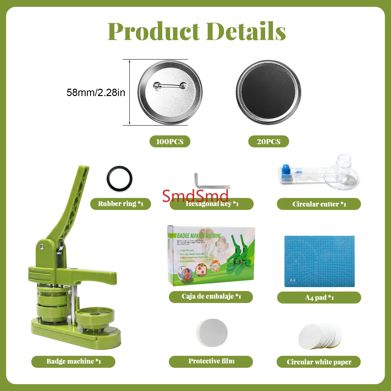Button Maker Machine 58MM DIY Pin Badge Button Maker Press Machine with 100pcs Button Parts+ 20pcs Refrigerator Magnet Part