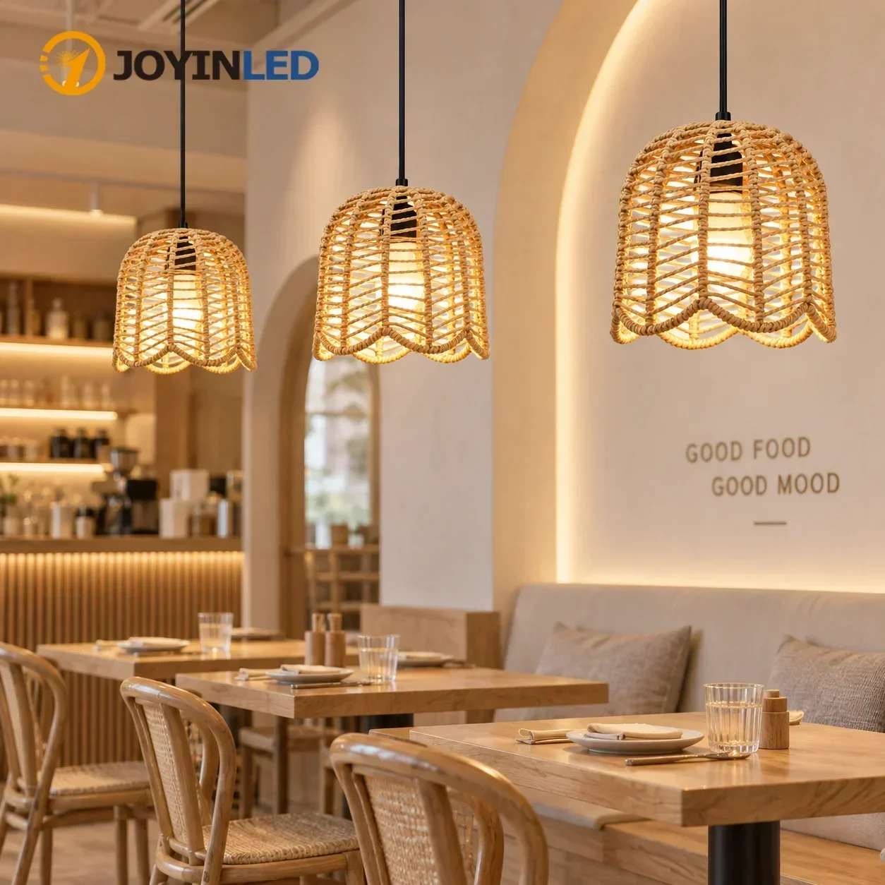 JOYINLED Boho Woven Paper Rope Pendant Lamp Adjustable Height 150cm Cord E27/E26 for Bathroom, Loft, Landing, Sunroom, Bedroom