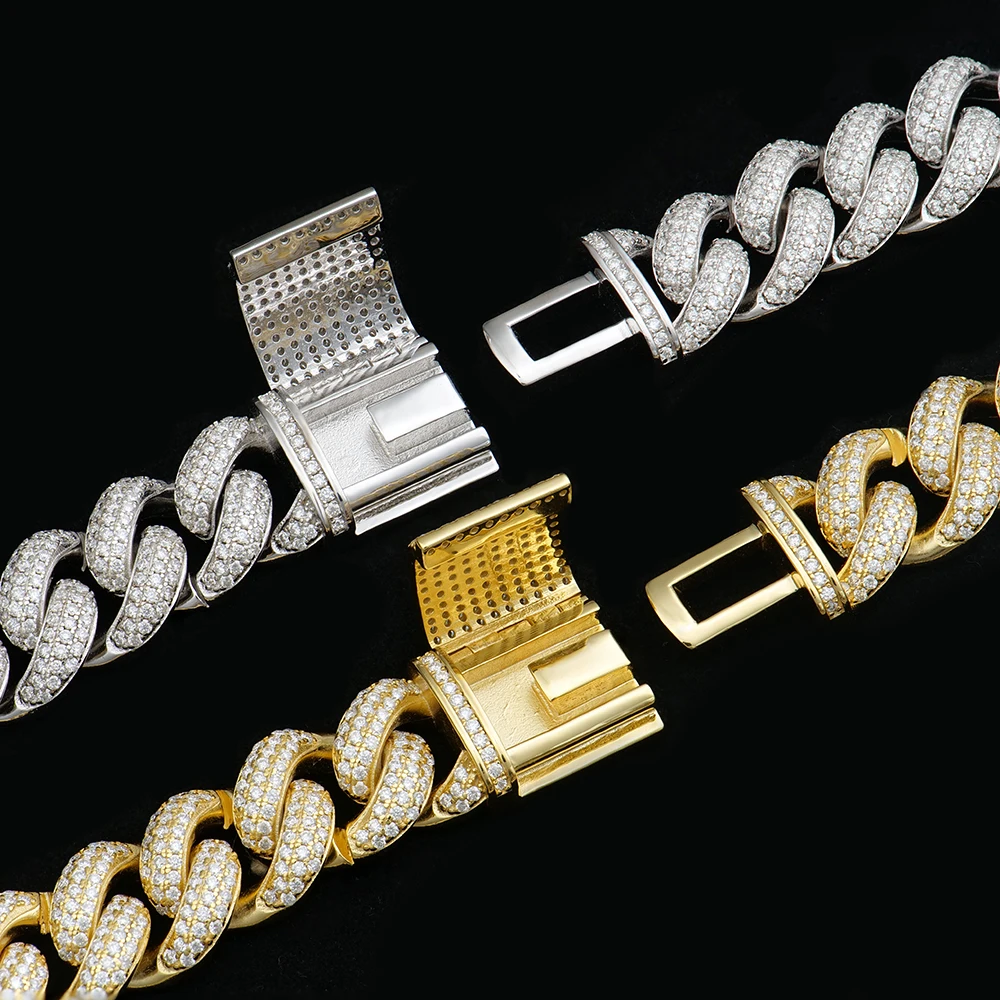 Polished .High Grade Big Size Pig Snout Hip Hop 925 Sterling Silver VVS. Moissanite Diamond Cuban Link Chain Necklaces for Men