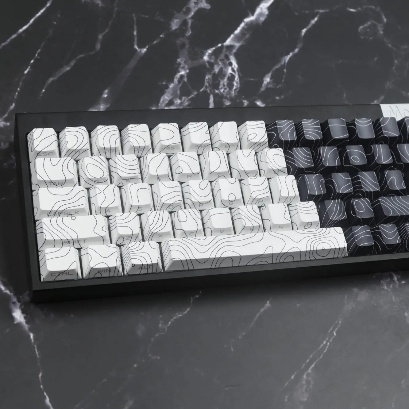 Contour line theme keycap side engraving factory height black and white color scheme 130 keys pbt material