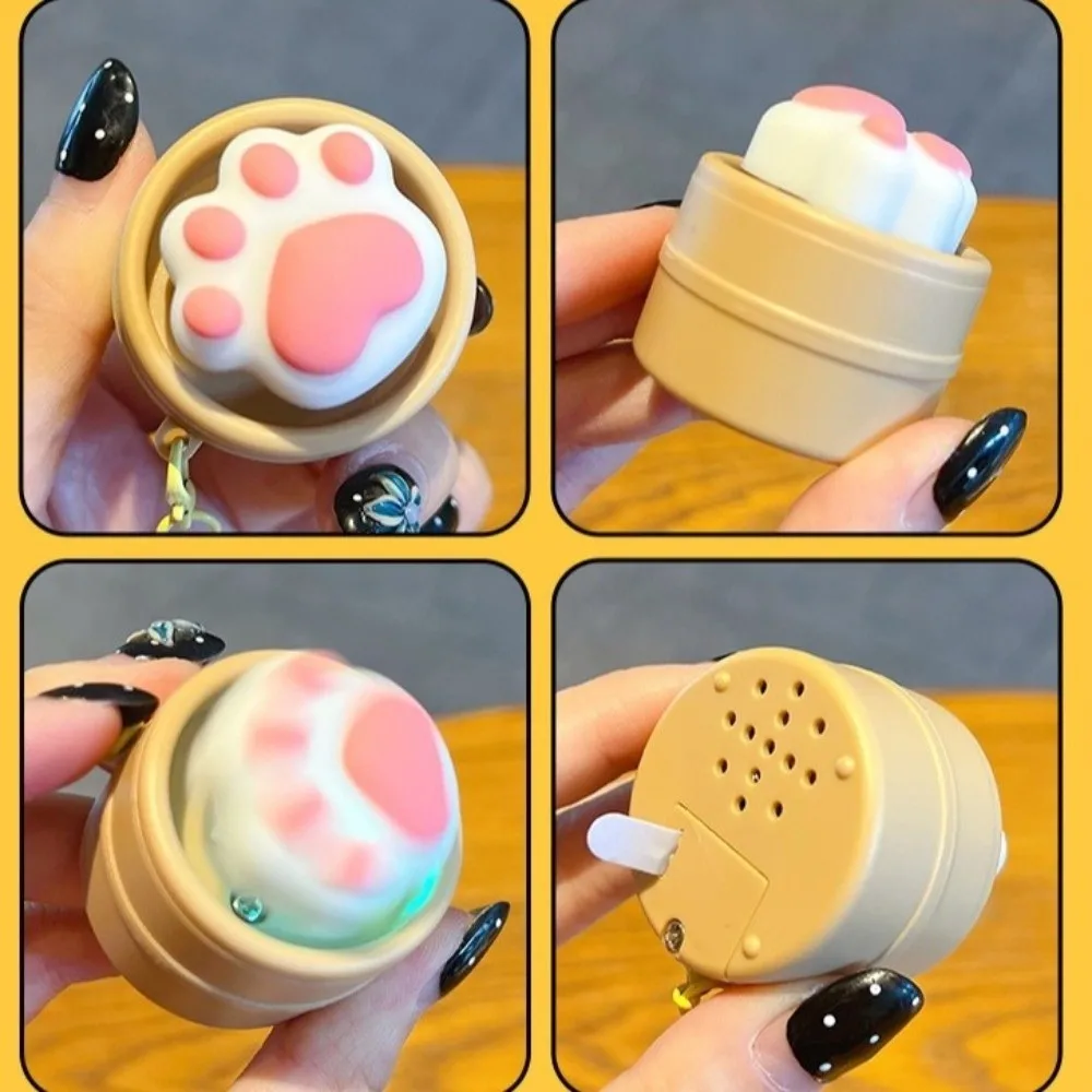 Light-up Press Keyboard Keychain Rotational Sound Generation Cartoon Steamed Bun Keyring Relaxed Mini Sensory Clicker Daily Use