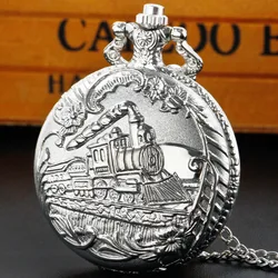 Reloj de bolsillo con diseño de tren de vapor antiguo, con collar de cadena, colgante de cuarzo Vintage, FOB