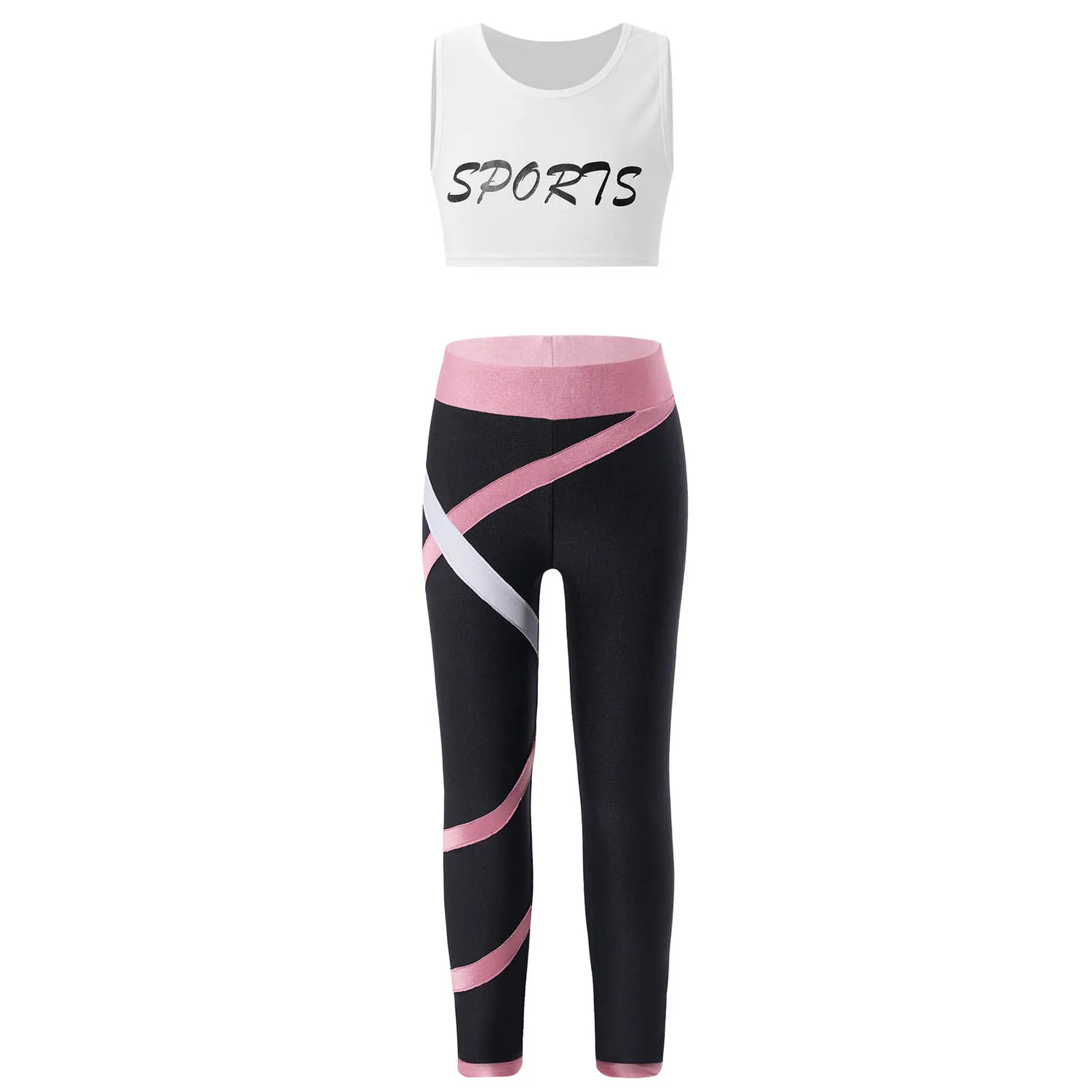 Girls Ballet Outfits Summer Kids Yoga Sets Gym Suits Sleeveless Tracksuits Crop Top with Leggings for Dance Fitness Sportswear